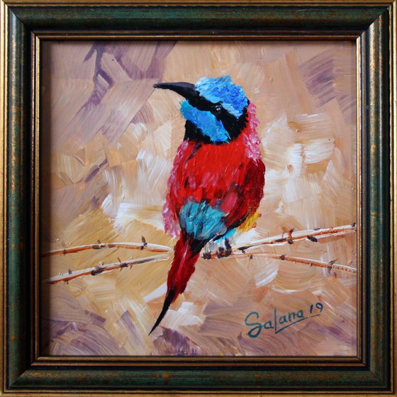 Aethopyga /small painting in frame /  ORIGINAL PAINTING