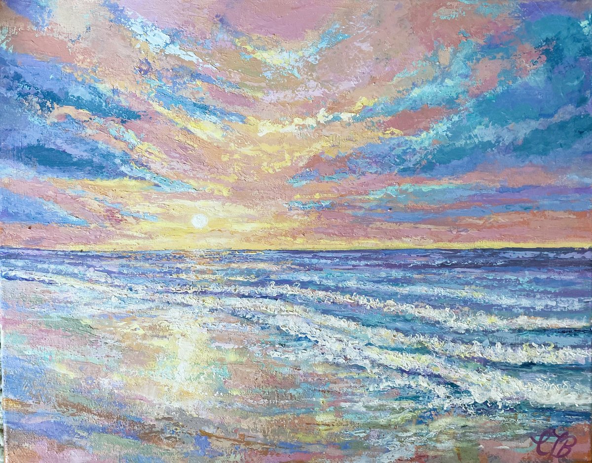 Impressionistic Landscape Acrylic Painting By Colette Baumback, 30 X 24, Beach, Seascape, Original Artwork