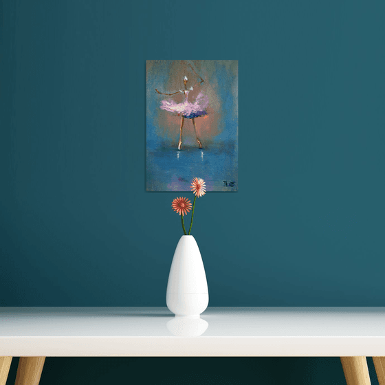 Funny pink ballerina.Miniature impasto oil.