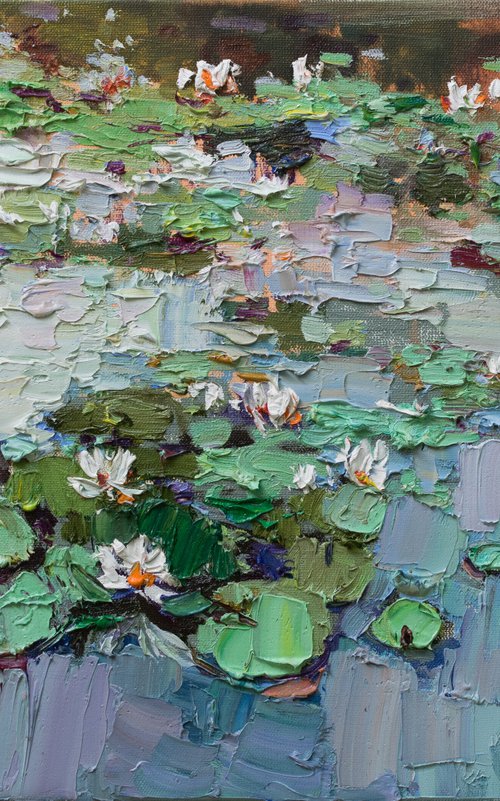 Water Lilies - Impasto Original Oil painting by Anastasiia Valiulina