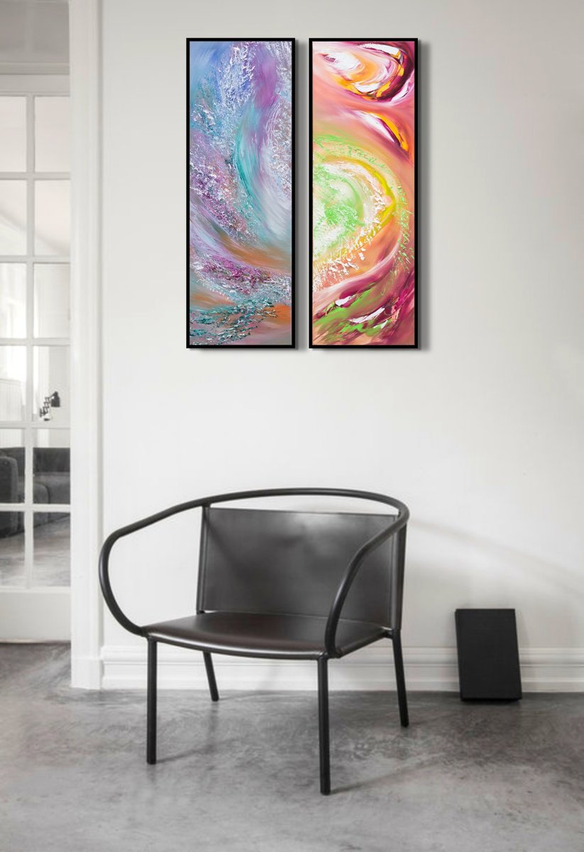 Abstract Oil Painting By Davide De Palma, 24 X 35, Foresta Incantata, Diptych, Original Artwork