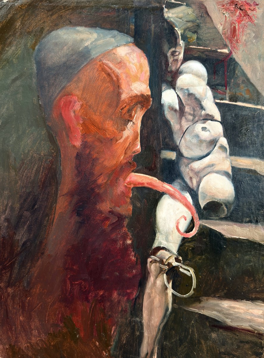 Surrealistic Portrait Oil Painting By Igor Galan, 18 X 23, The Descent Of Desire, Original Artwork