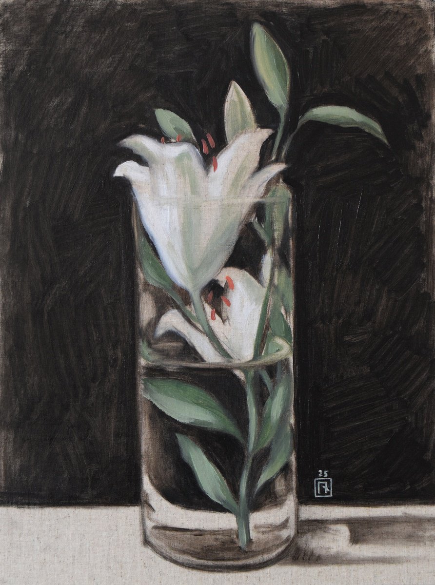 Impressionistic Botanical Oil Painting By Polina Kharlamova, 12 X 16", Lily, Original Artwork