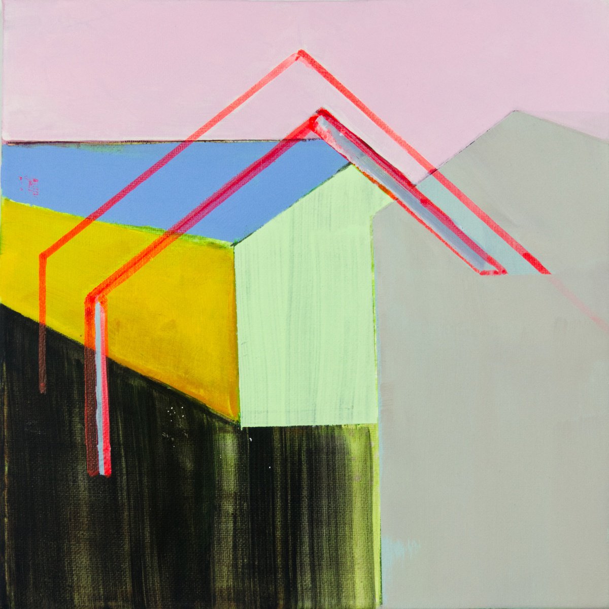 Geometric Cityscapes Acrylic Painting By Katrin Roth, 11 X 11", Stuga 2, Original Artwork