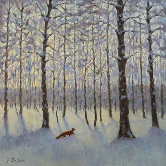 The Winter Morning In The Forest - winter landscape painting