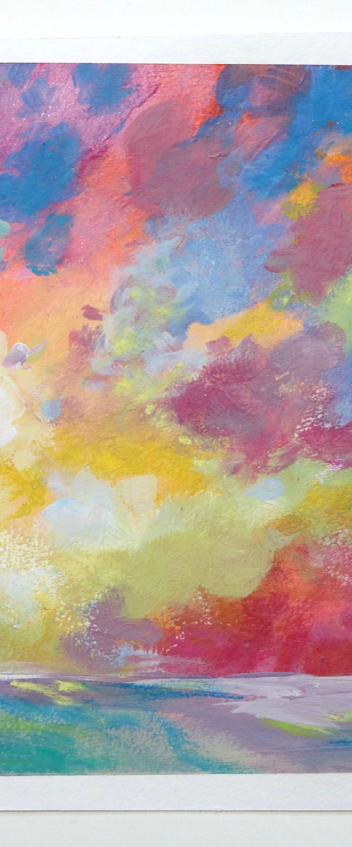 Sunburst 6x6" Colorful Cloud Painting on Paper by Kerri McCabe