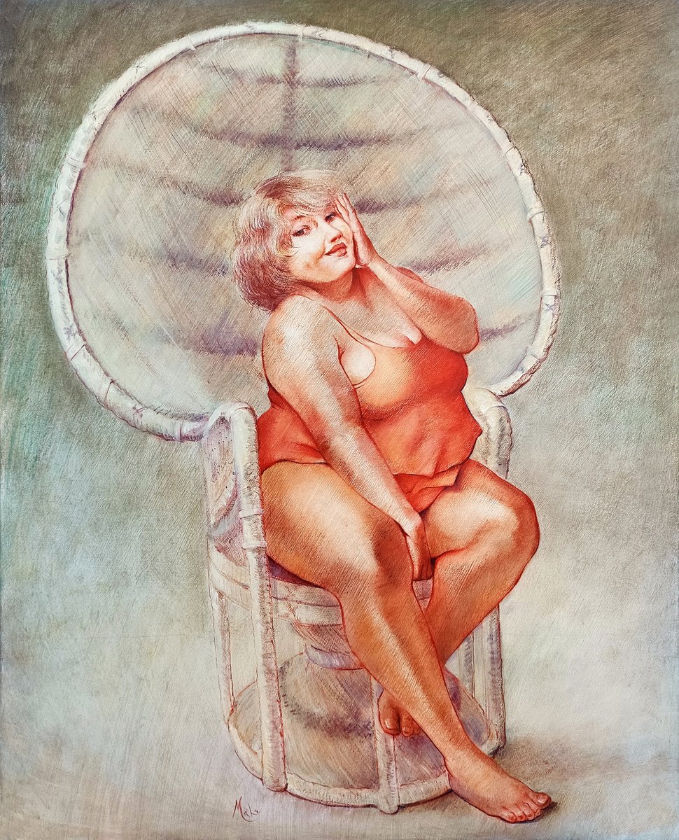 Expressive Portrait Oil Painting By Isabel Mahe, 32 X 39, ???? Emmanuelle, Original Artwork