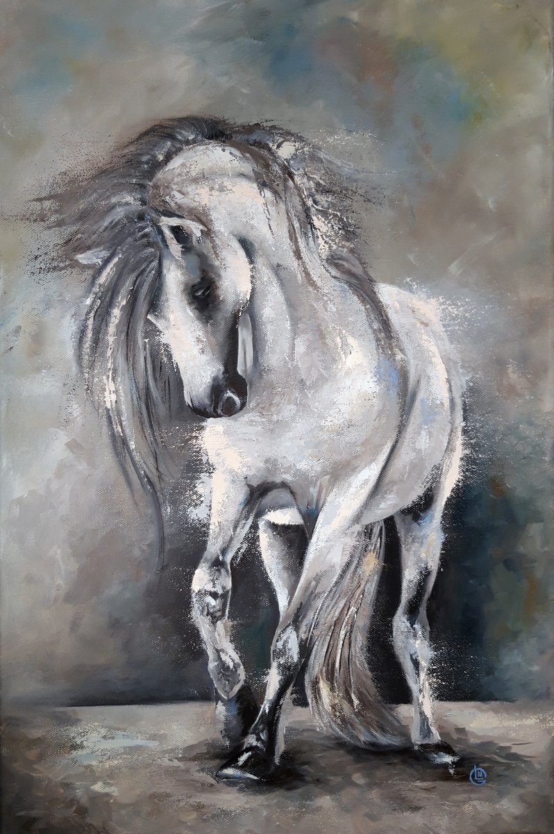 Spirit Horse White Horse Painting Pet Portrait Horse by Natalia Langenberg