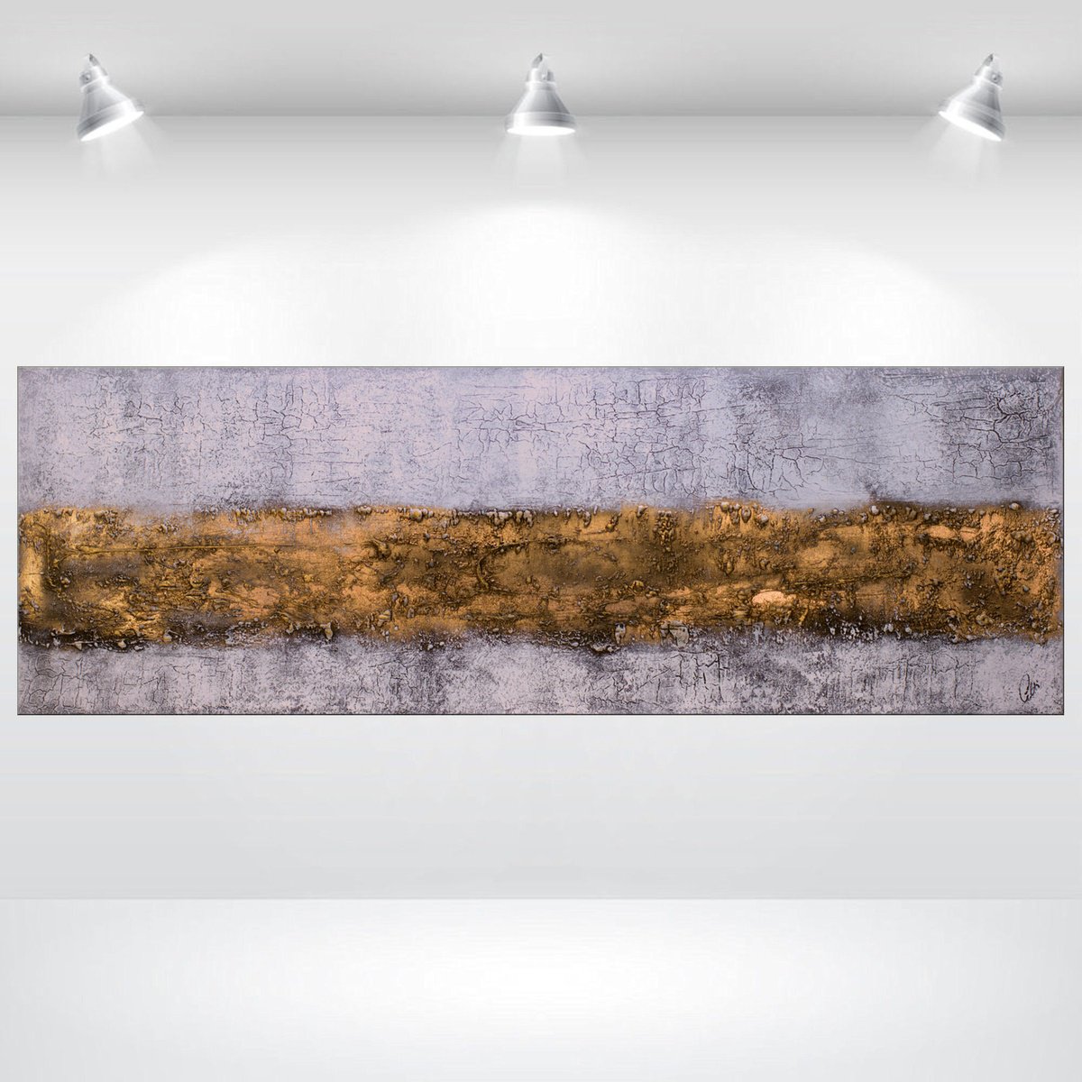 Abstract Acrylic Painting By Edelgard Schroer, 59 X 20, Golden Threads, Original Artwork