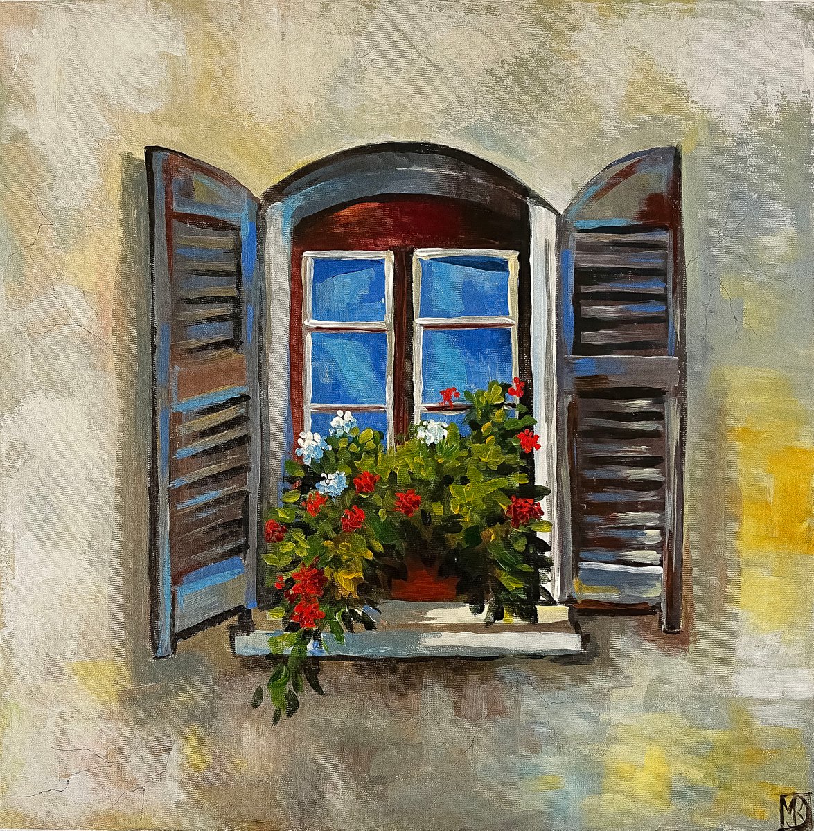Geranium On The Window By Maria Kireev, 20 X 20, Artwork For Sale On Artfinder