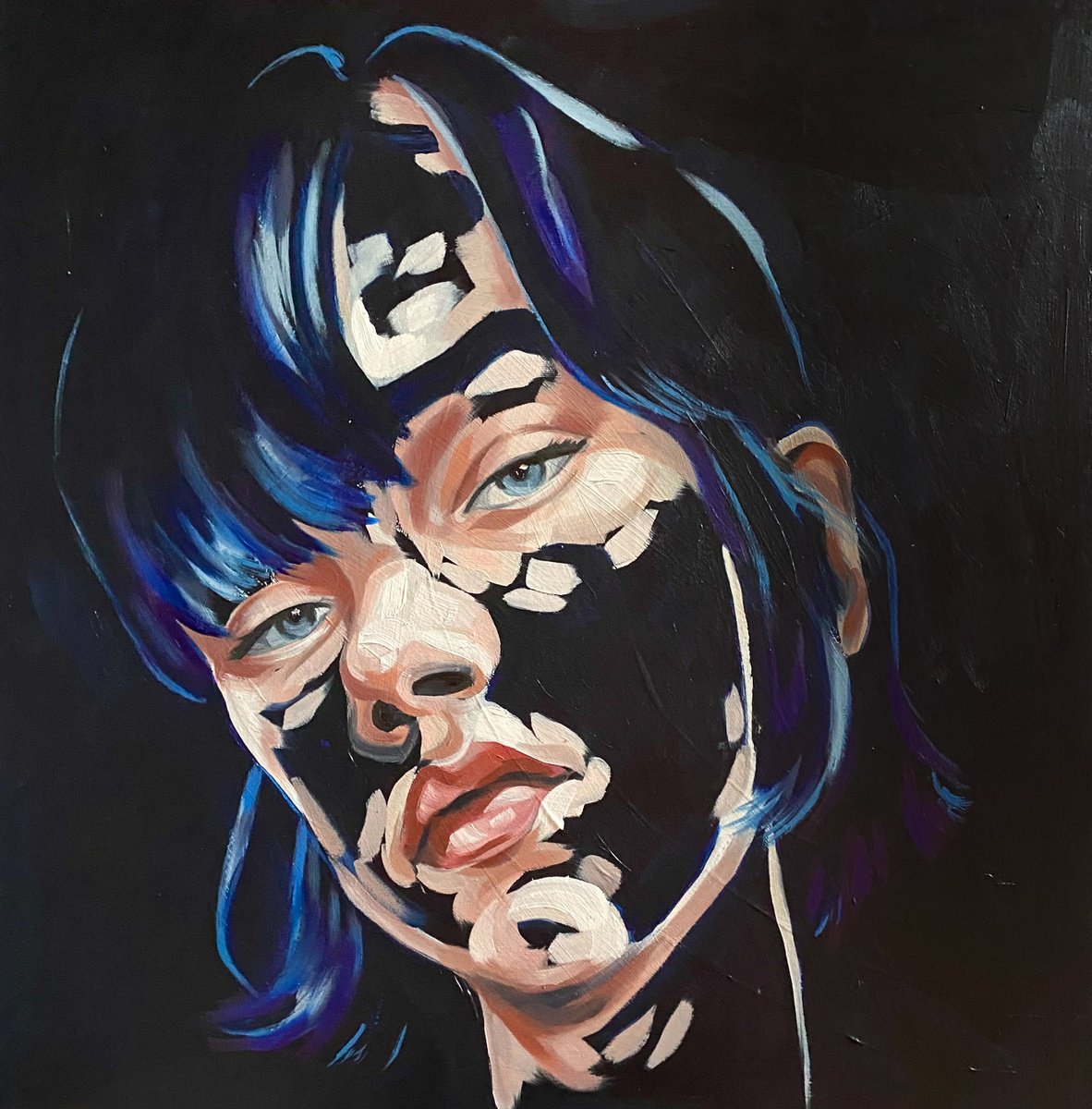 Urban And Pop Portrait Oil Painting By Kate Revill, 18 X 18", Sofia, Original Artwork