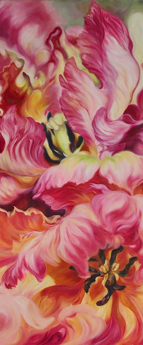 Lifeblood- big parrot tulip flower painting by Anita Nowinska