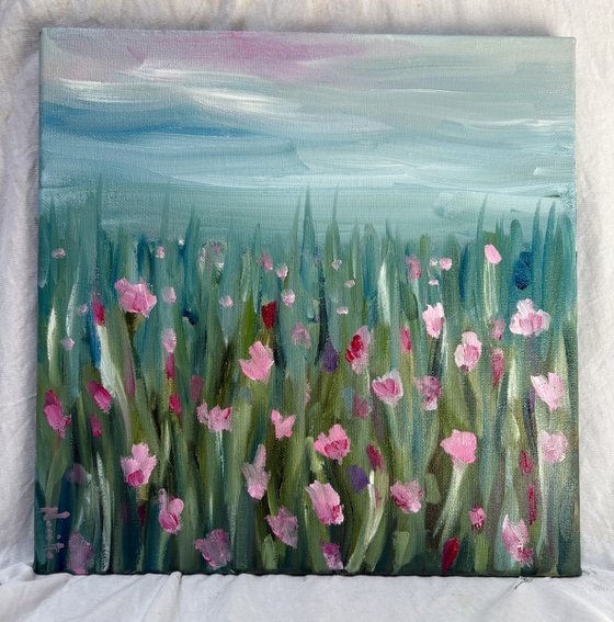 Field of quiet wild flowers meadow