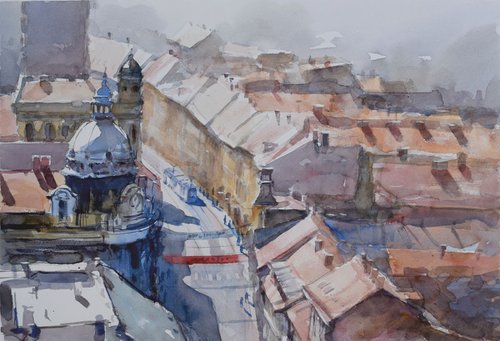 Roofs of Zagreb by Goran Žigolić Watercolors