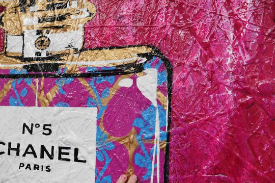 Pink Silk and Chanel 120cm x 120cm Huge Texture Urban Pop Art