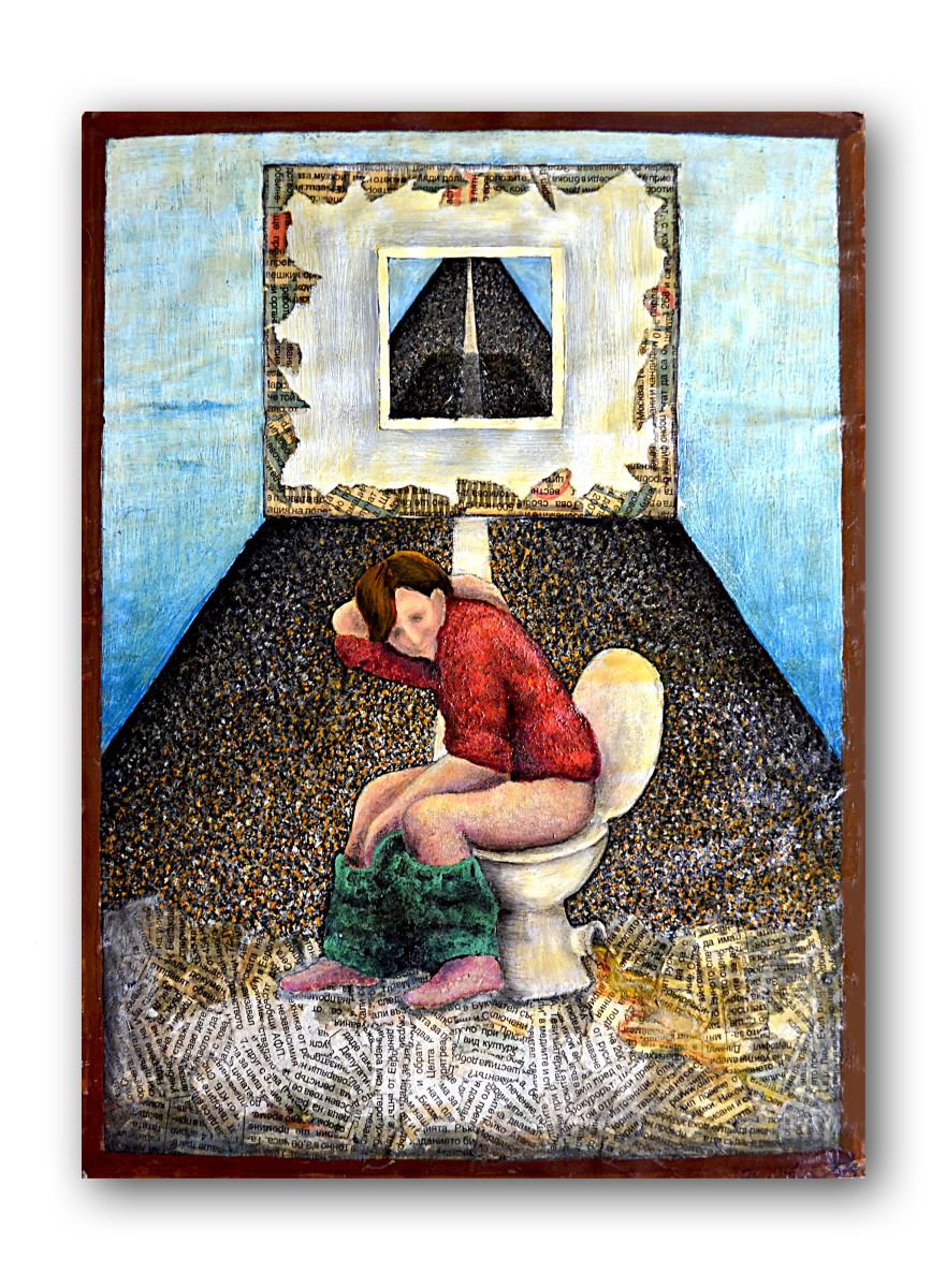 Surrealistic Portrait Painting By Zhana Viel, 10 X 13", Road To Nowhere, Original Artwork