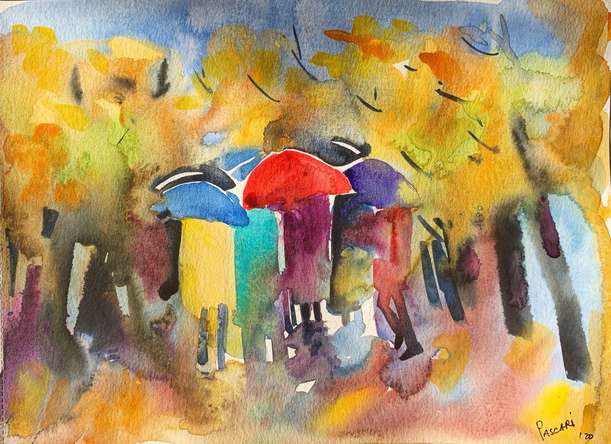 Impressionistic Portrait Watercolour By Olga Pascari, 11 X 8", Rain, Original Artwork