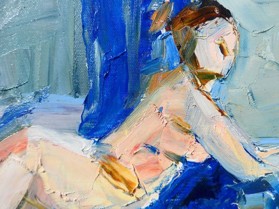 " nude on blue "