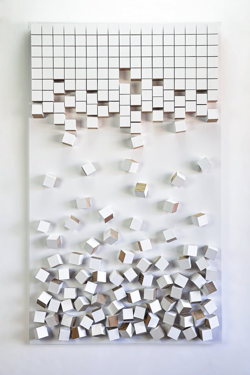 Geometric Abstract Relief By Andrij Savchuk, 28 X 47, Falling, Original Artwork