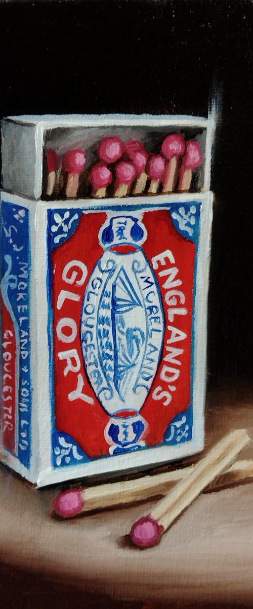 England’s Glory Matches still life by Jane Palmer Art