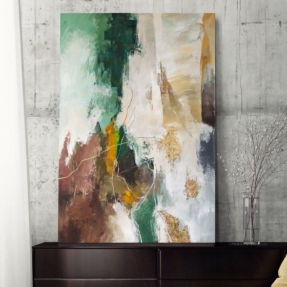 "Green Glory 2" Green brown abstract art