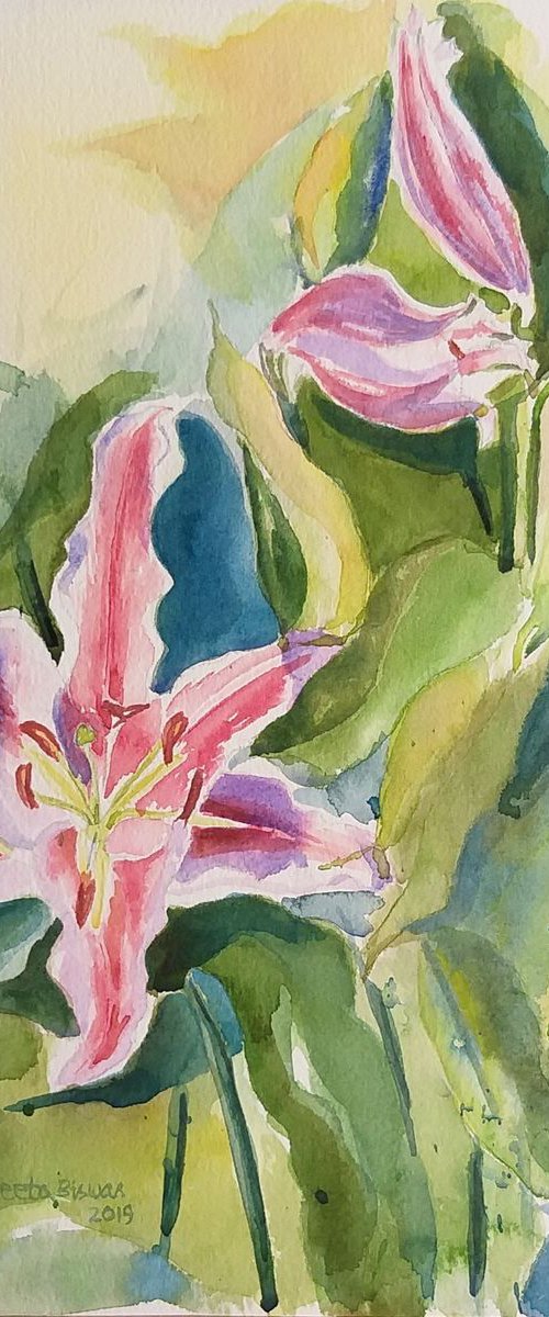 Lillies watercolor still life by Geeta Yerra