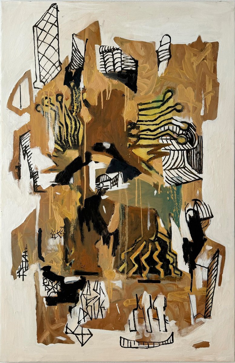 Organic Abstract Painting By Mykhailo Korobkov, 29 X 45", Sinnermen, Original Artwork