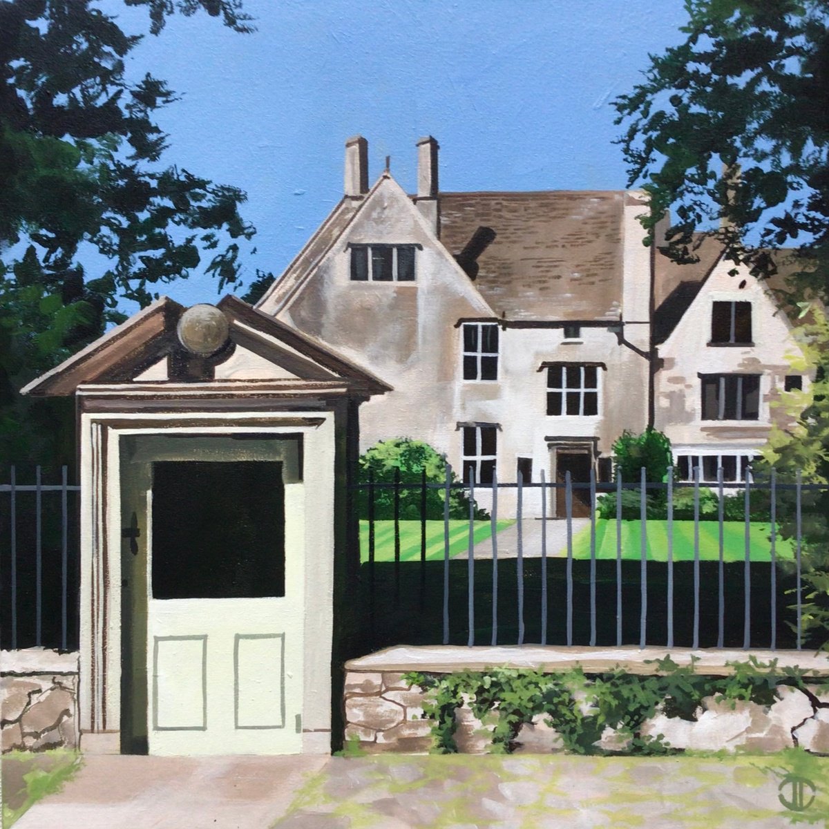 Impressionistic Landscape Acrylic Painting By Joseph Lynch, 20 X 20, Avebury Manor, Original Artwork