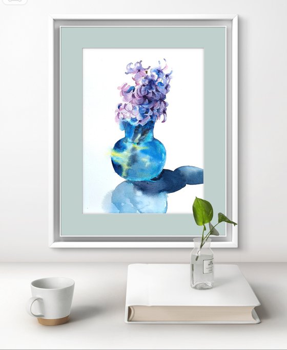 Spring Serenity: Violet Hyacinths in the azure Vase