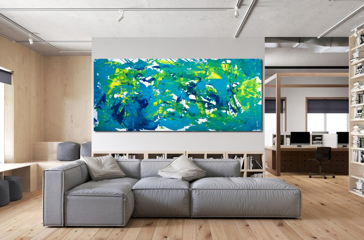 Expressive Abstract Acrylic Painting By Davide De Palma, 79 X 35, Waterfalls, Original Artwork