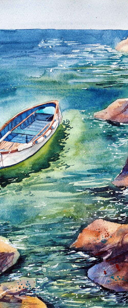 Boat in a picturesque bay by Delnara El