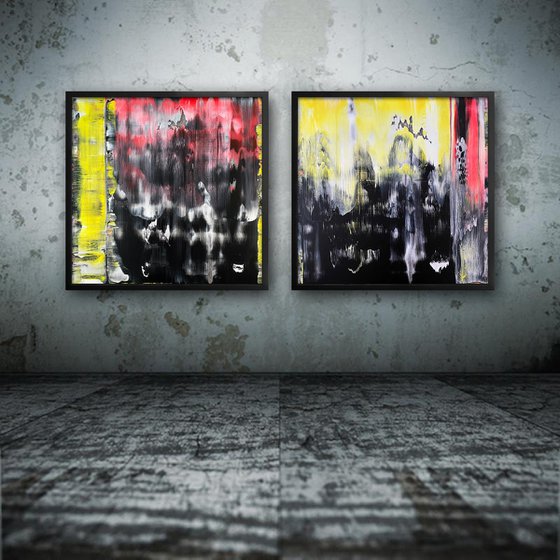 "We Mean It" - Save As A Series - Original PMS Abstract Diptych Acrylic Paintings On Plexiglass, Framed - 52" x 26"