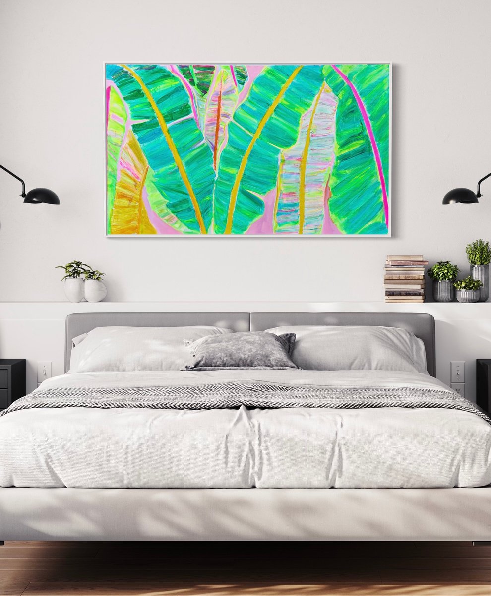 Organic Botanical Acrylic Painting By Kathryn Sillince, 60 X 36", 