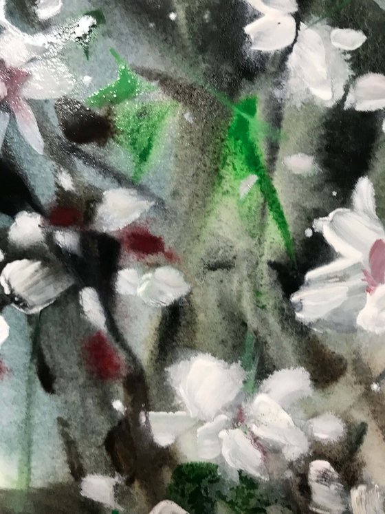 Thousands of cherry blossoms. One of a kind, original painting, handmad work, gift, watercolour art.