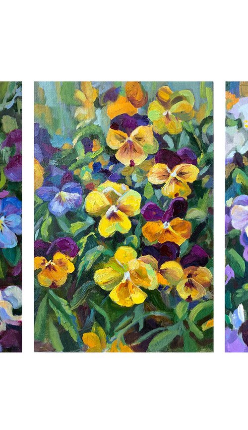 Spring flowers. Triptych . Oill Painting by MOMALYU