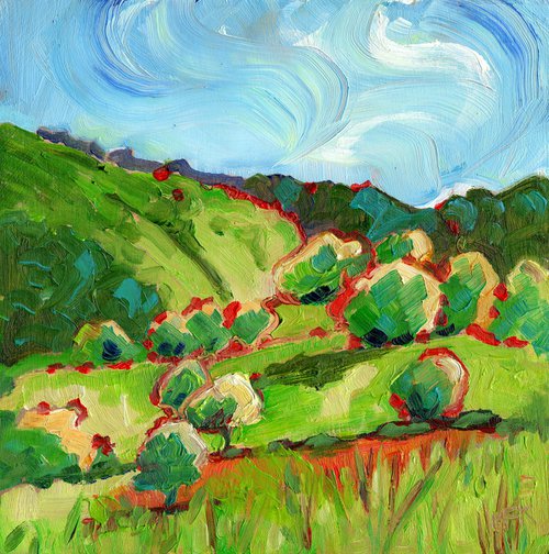 Green Trees and Hills, Small Derbyshire Landscape by Mary Kemp