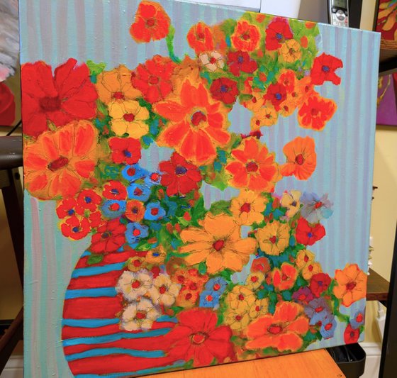 Striped wase with Flowers.
