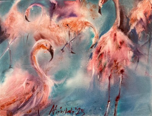 Flamingos 4 by Anna Boginskaia