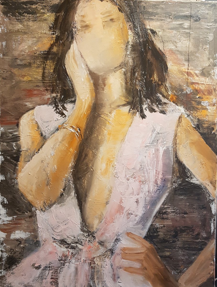 Expressive Portrait Oil Painting By Els Driesen, 24 X 31, I Don