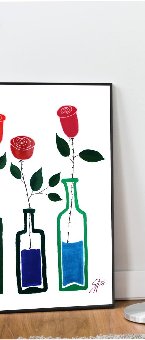 Still life with three roses by Salana Art Gallery