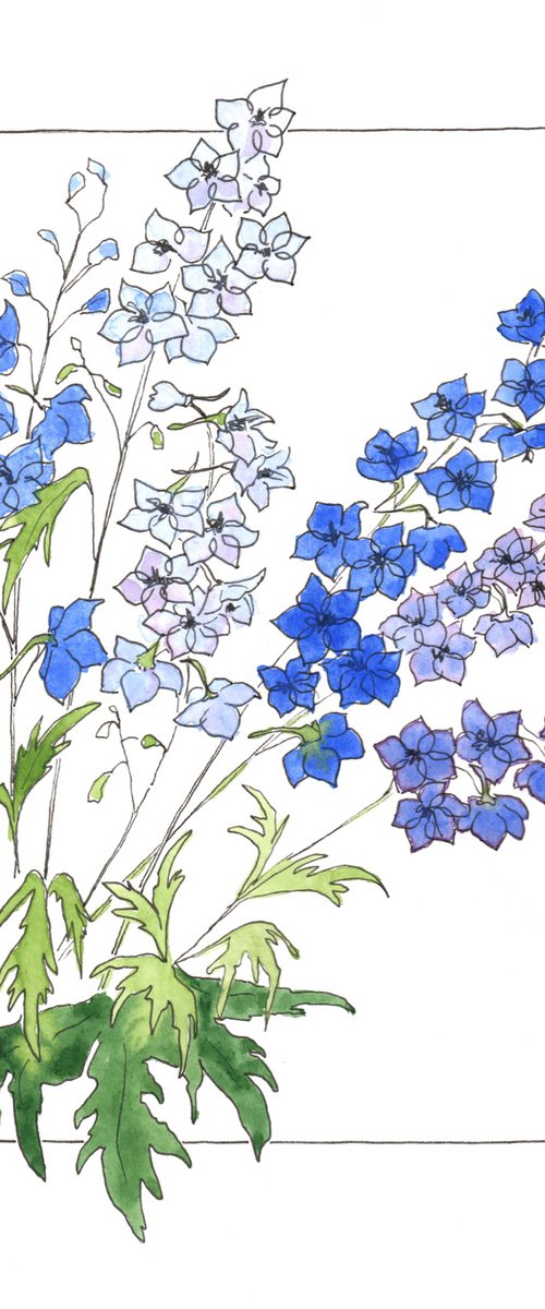 Flowers original watercolor - Bluebells illustration - Floral mixed media drawing - Gift idea by Olga Ivanova