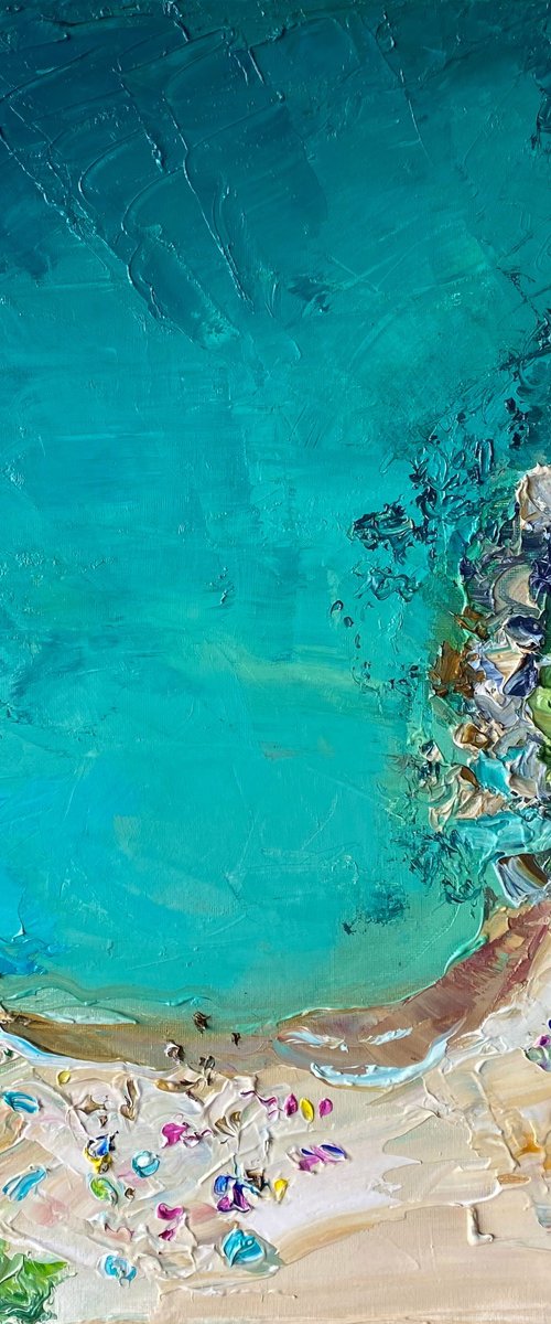 Turquoise Ocean Oil Painting by Mily Art