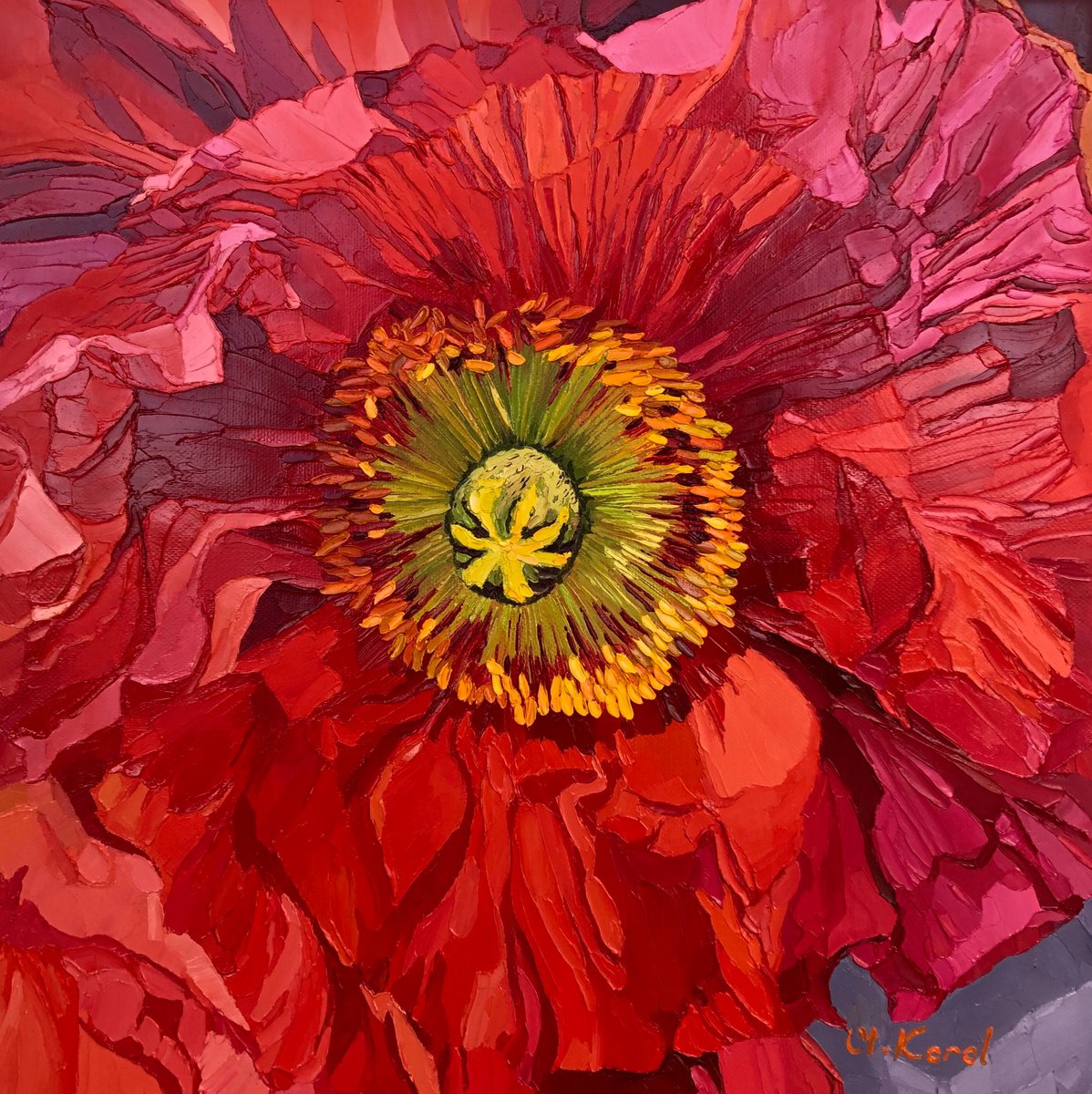 Photorealistic Botanical Oil Painting By Ulyana Korol, 16 X 16", Take A Bow, Original Artwork