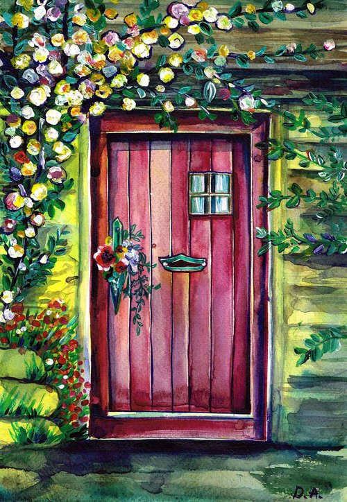 Purple and magenta door with flowers by Diana Aleksanian