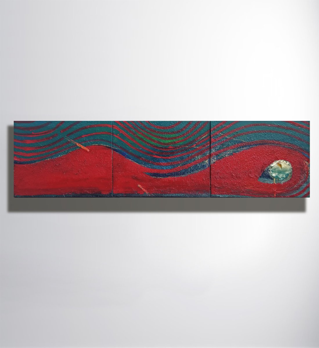 Expressive Landscape Acrylic Painting By Marya, 53 X 14", "The Moon" Polyptych, Original Artwork