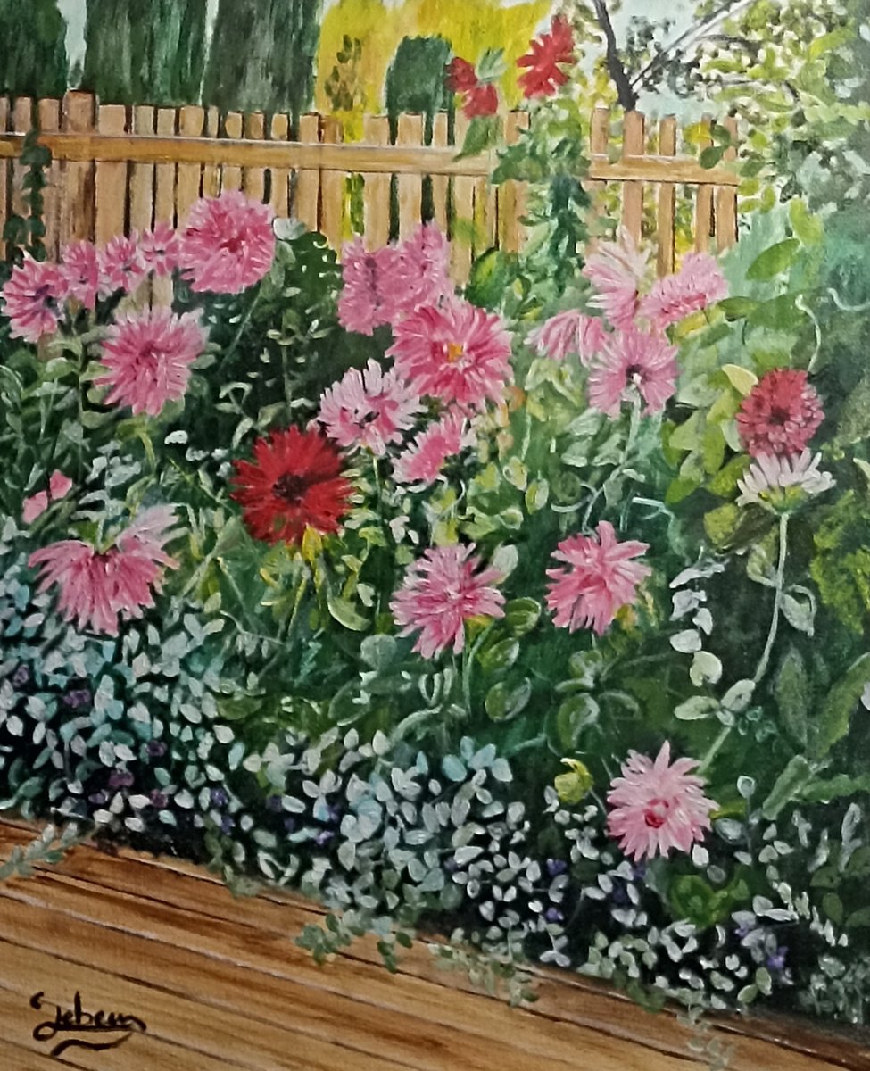 Impressionistic Botanical Oil Painting By Isabelle Lucas, 15 X 18, Dahlias Flowers 2, Original Artwork