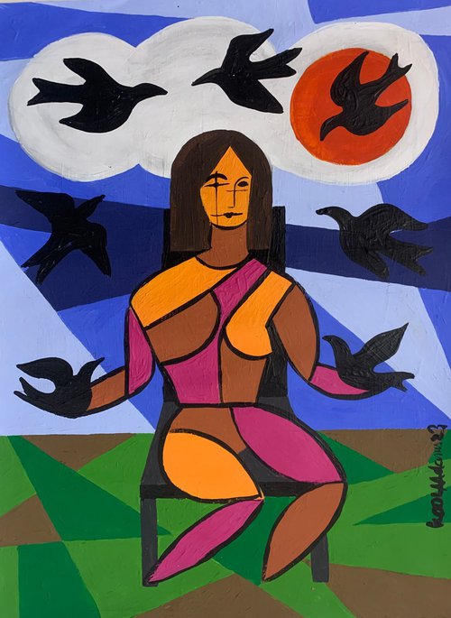 'Woman with Birds' by Koola Adams