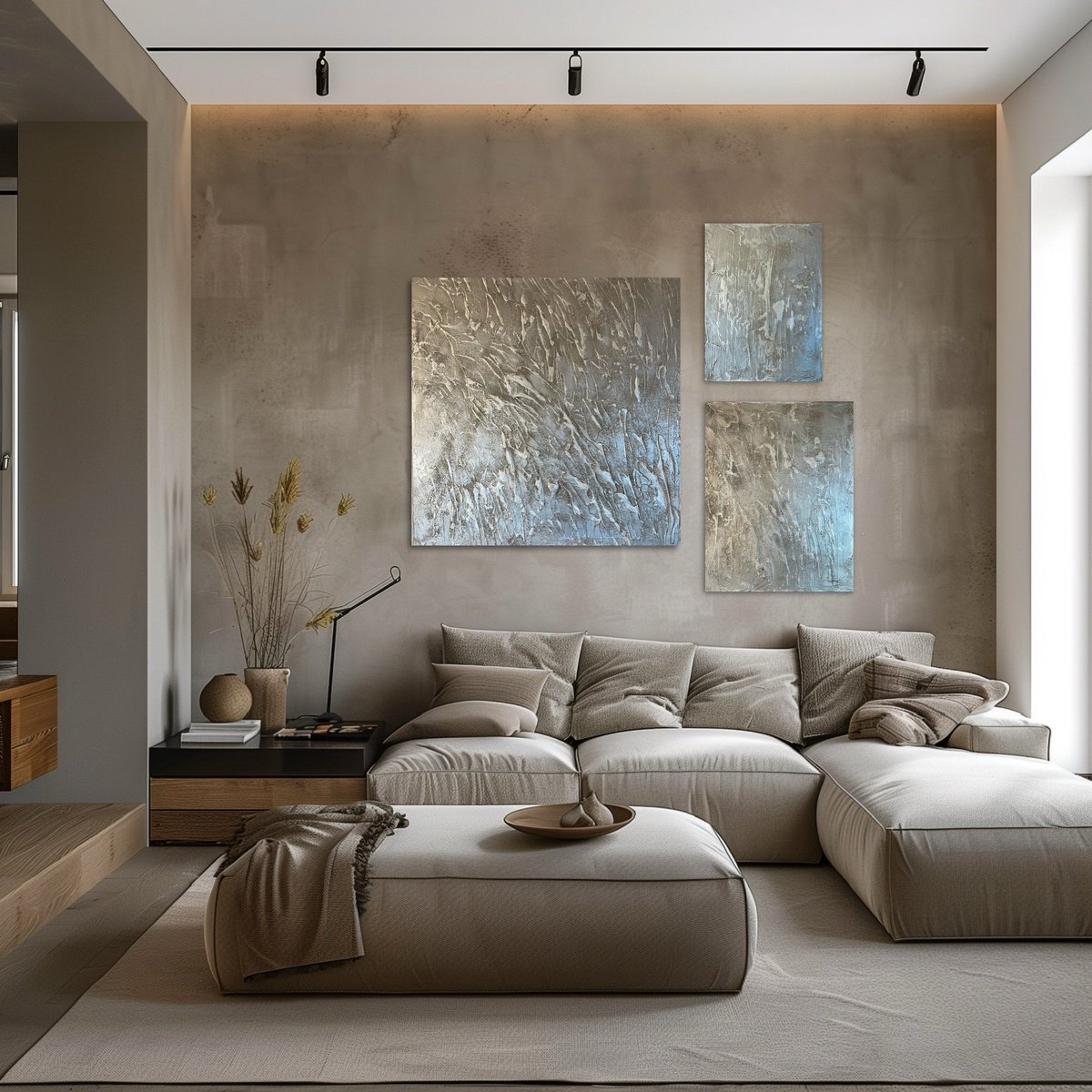 Abstract Acrylic Painting By Exclusive Arts, 31 X 31, Silver Rain Set, Original Artwork