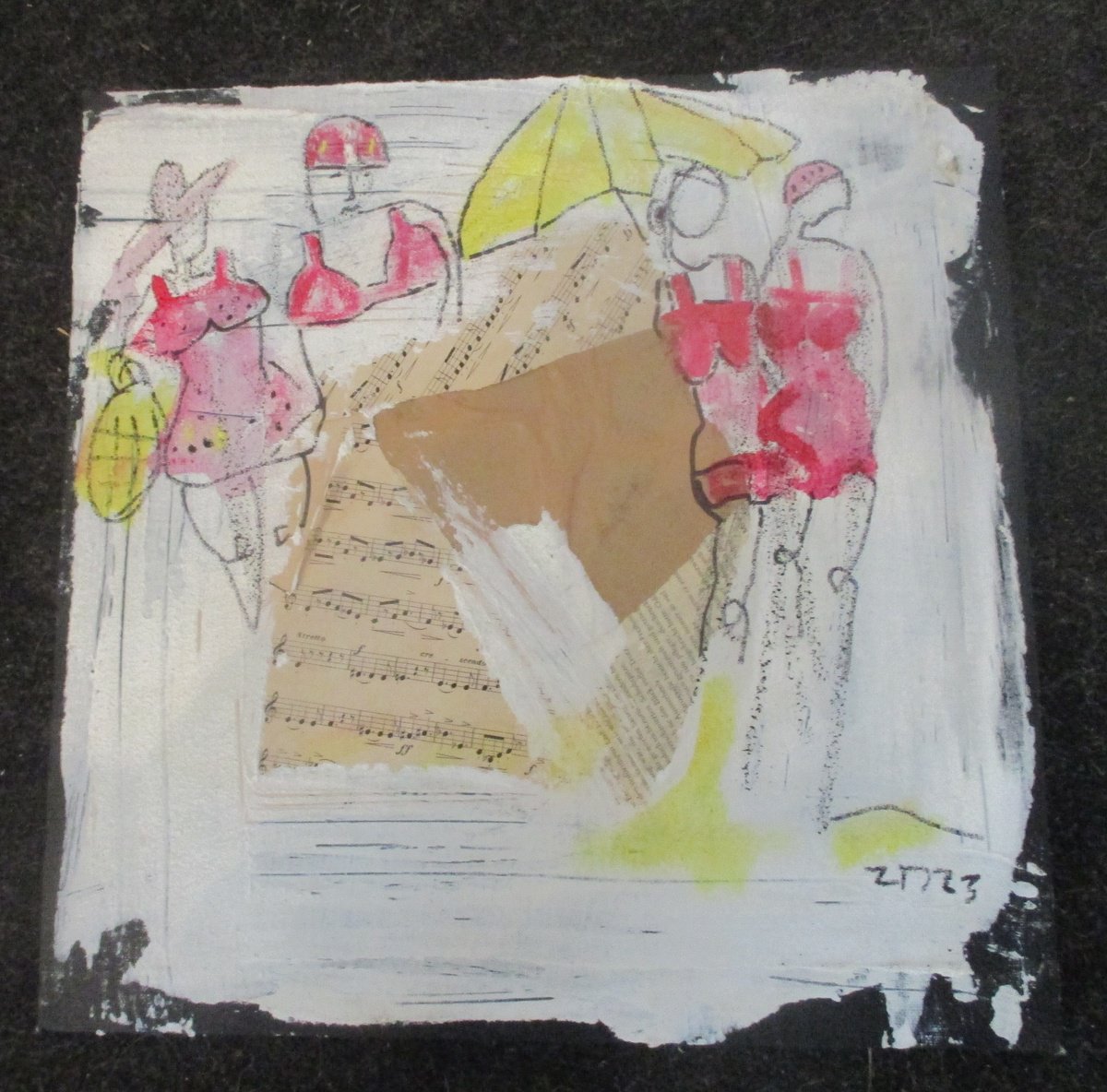 Expressive Portrait Acrylic Painting By Sonja Zeltner-Muller, 16 X 16", Girls On The Beach, Original Artwork