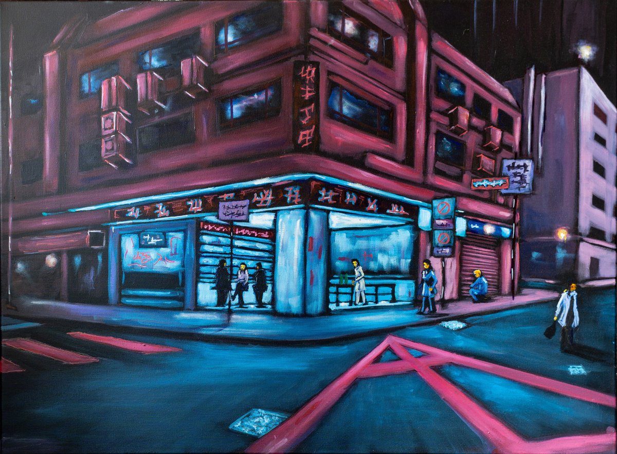 Surrealistic Acrylic Painting , Nighthawks 2021 By Tiziano Marasco, 31 X 24, Artwork For Sale On Artfinder